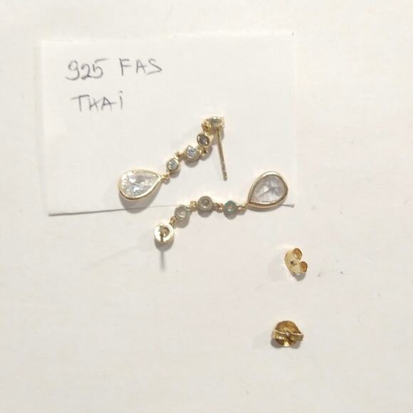 FAS 14k yellow gold vermeil Sterling Silver 925 Dangle Earrings Crystals Posts - Picture 8 of 8